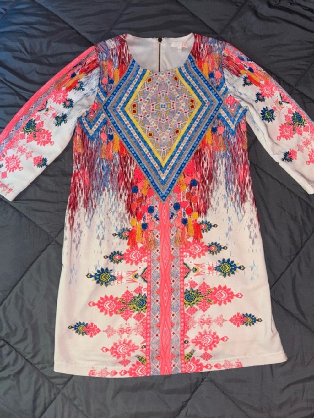 Boho Tribal Print Shift Dress, Size Large